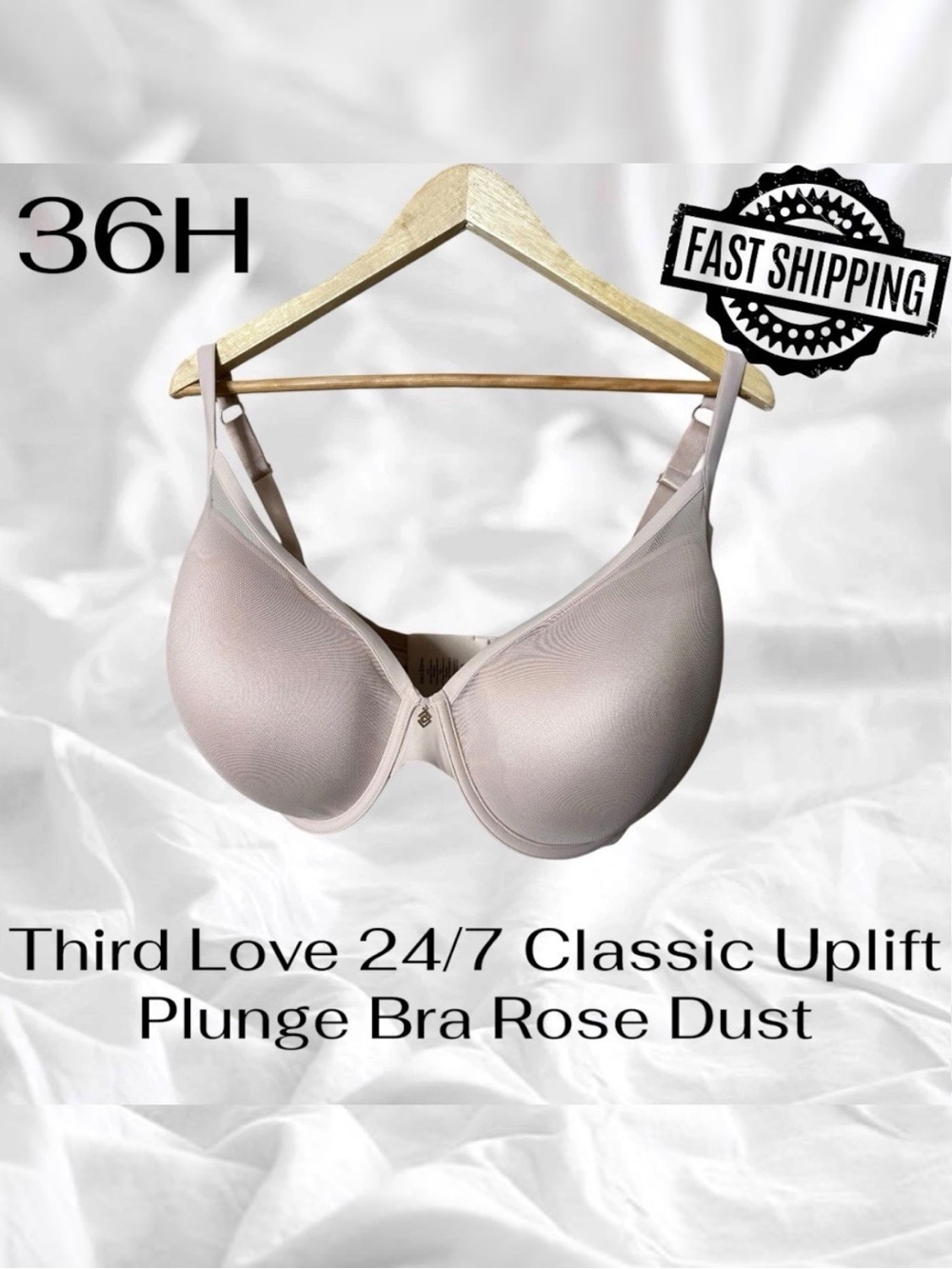 NWT ThirdLove 24/7 Classic Uplift Plunge Bra 36H Rose Dust  FAST SHIPPING